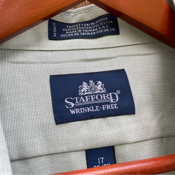 STAFFORD Men’s Pale Green Button Down Long Sleeve Dress Shirt Size 17 36-37 - Picture 3 of 10